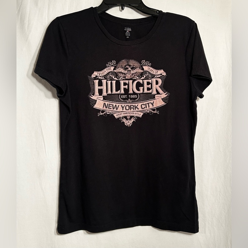 WOMENS VINTAGE LARGE TOMMY HILFIGER BLACK 25 YEAR NEW YORK SHORT SLEEVE T-SHIRT